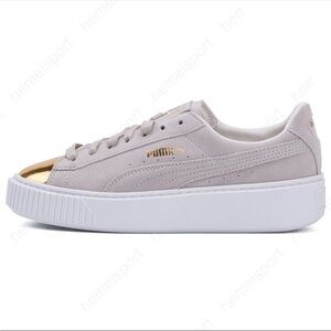 Women’s Sneakers Size 6.5 PUMA Suede Classic White /Gold 100% Suede #1383472